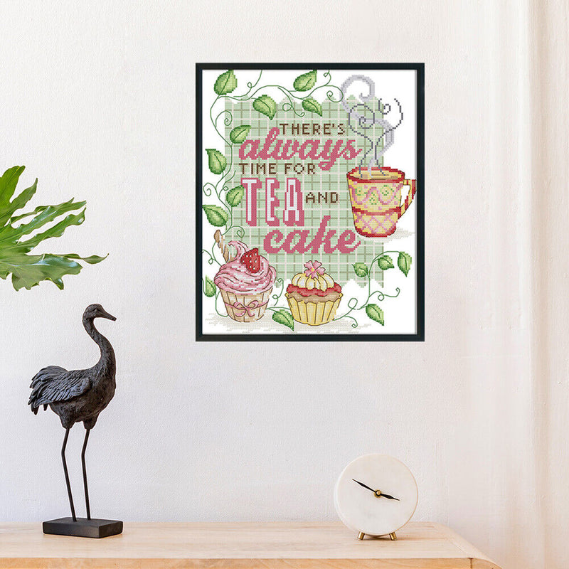 Cross-Stitch Kits Printed Canvas Tea Cake Embroidery DIY 14CT Stamp (J341)