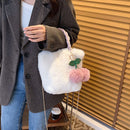 Fashion Furry Fluffy Cute Soft Plush Totes Handbags Cherry Bags Shopping Bags