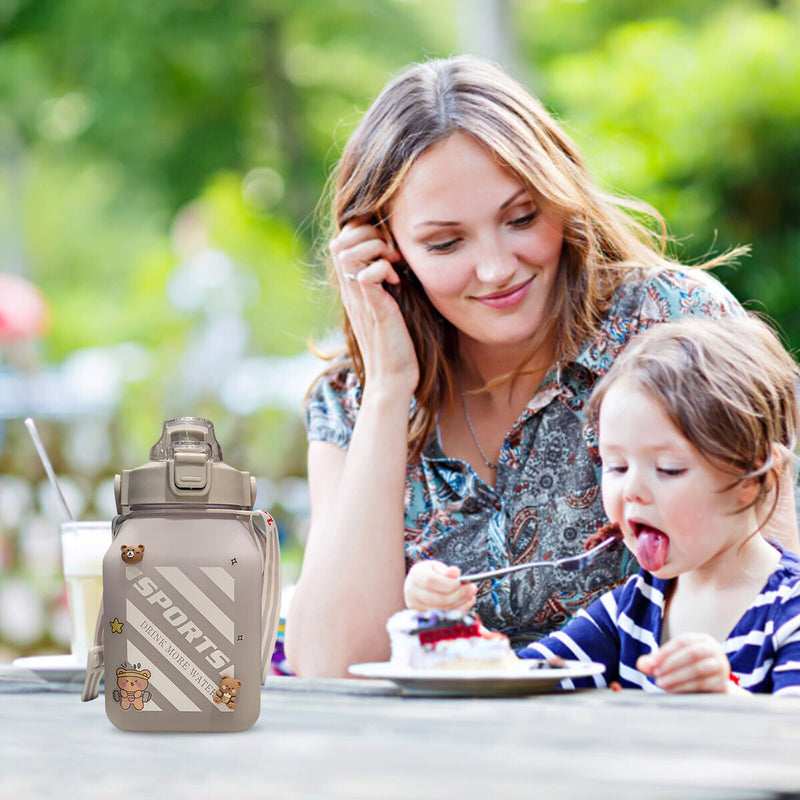 Water Bottles with Straw - Sports Big Belly 1500ml Water Jug Cup (Grey)