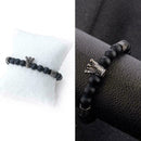 Men Fashion Black Lava Stone Crown Beaded Cuff Charm CL Q8X4 Bracelet K7G3