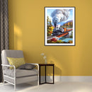 5D DIY Full Drill Round Shape Train Scene Rhinestone Diamond Drawing Home Decor