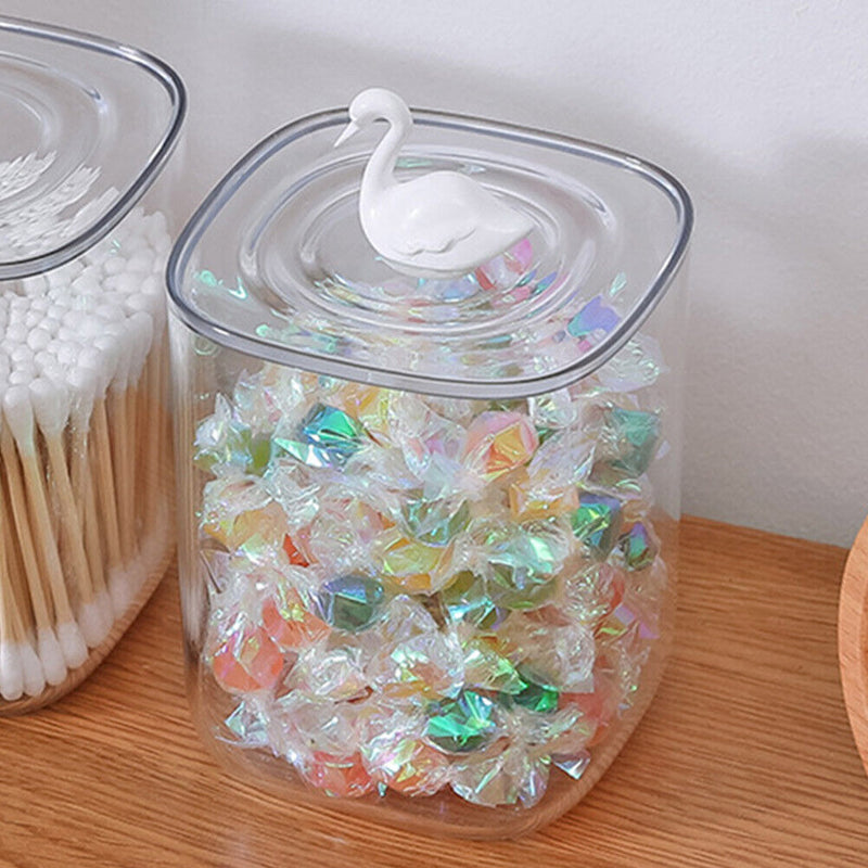 Clear Acrylic Storage Box Cotton Pad Swab Cosmetic Animal Case Washroom (B)