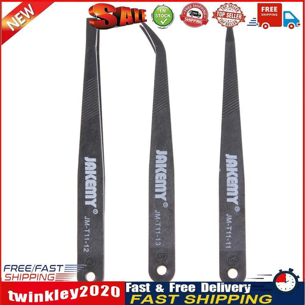 JAKEMY Anti-static Glass Fiber Tweezers Set Straight and Curved Tweezers Newly