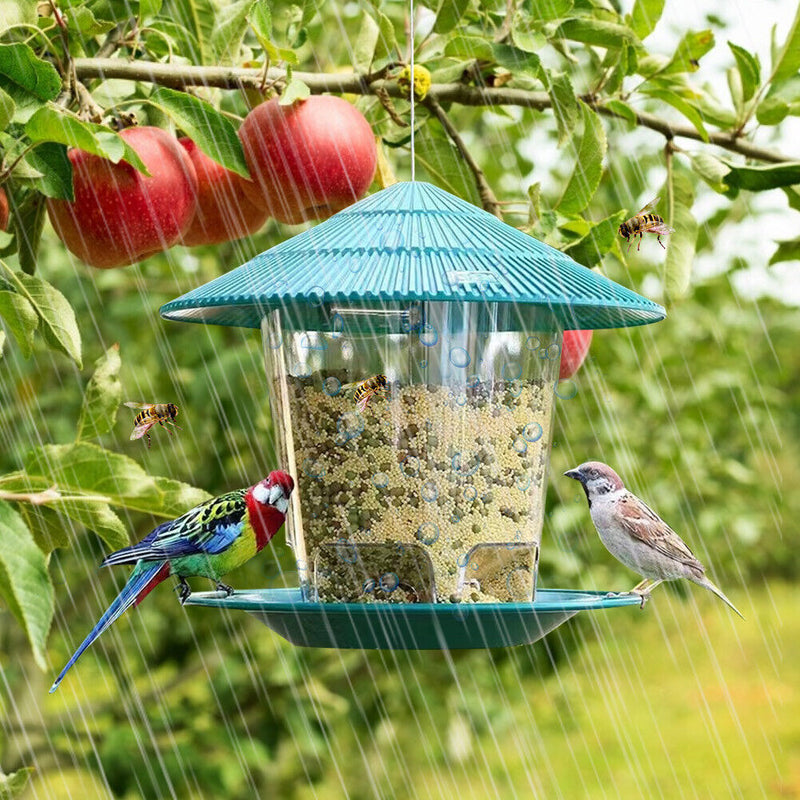 Plastic Gazebo Shape Bird Feeder Outdoor Hanging Clear Food Holder Container Box