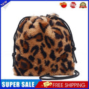 Women Plush Shoulder Crossbody Bag Mini Drawstring Clutch (Leopard Printed)
