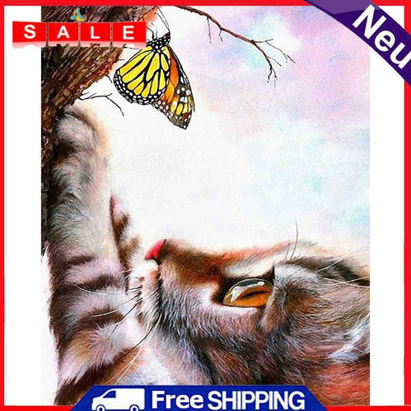 Frameless Oil Paint By Numbers DIY Cat Butterfly Picture Craft Kit for Home