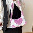 Women Soft Warm Plush Heart Handbags Single Strap Mini Armpit Bag (Pink)