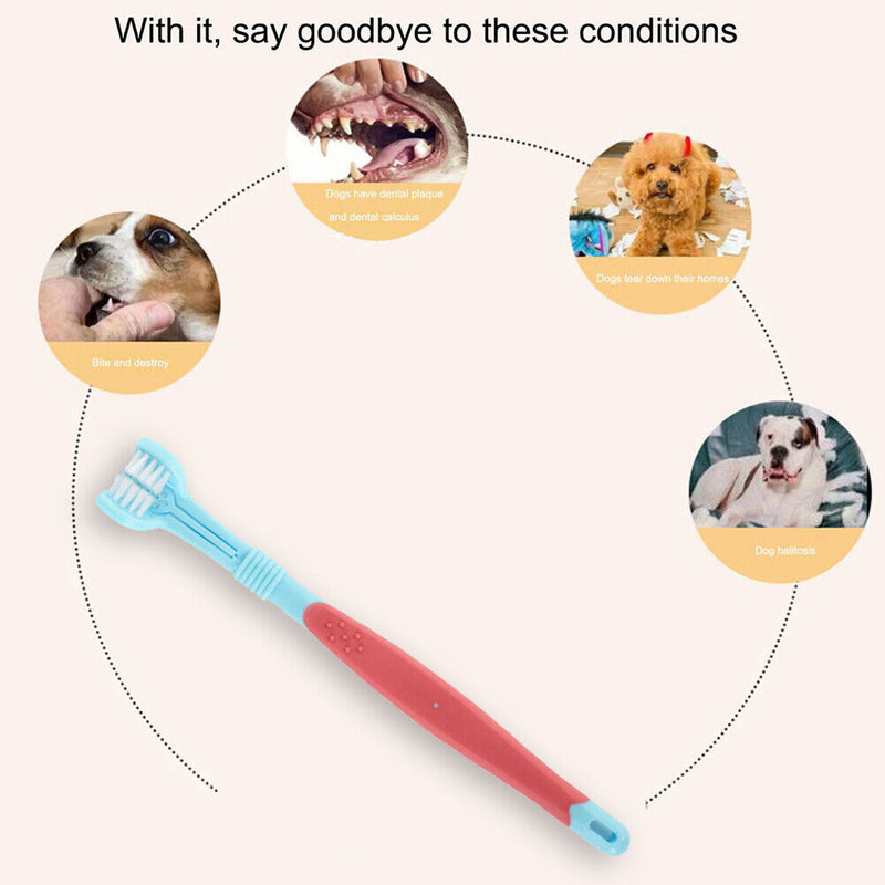 Three Sided Pet Toothbrush Dog Soft Brush Bad Breath Tartar Tool (Blue) Newly