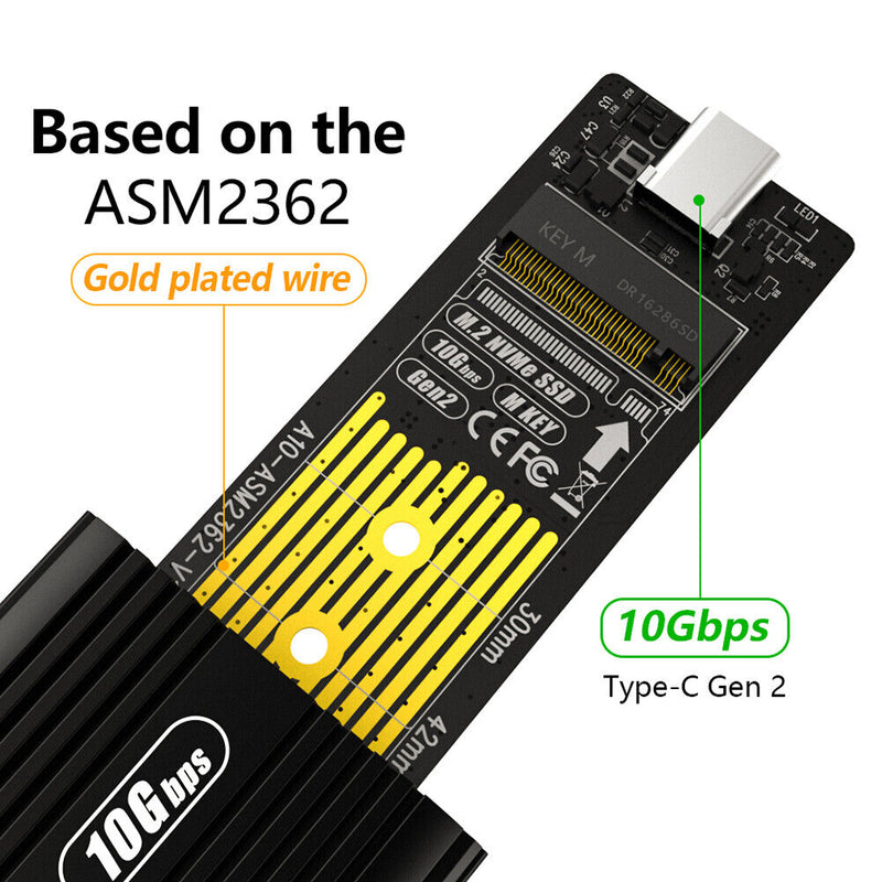 USB3.1 Gen2 10Gbps Cooling Case PCIE NVMe M-Key M.2 SSD External Enclosure