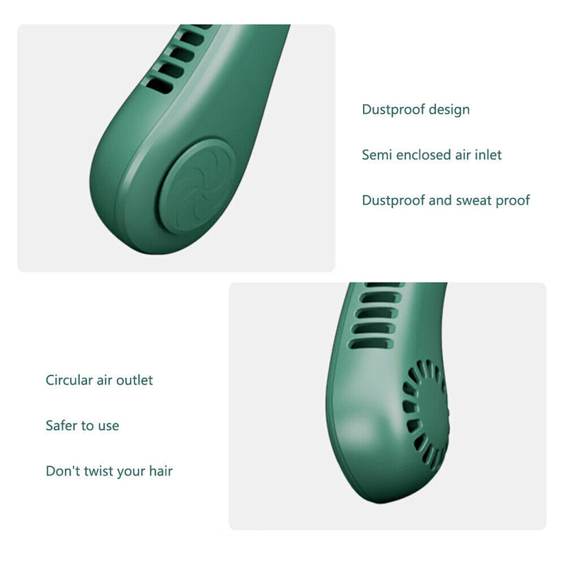 Mini Neck Fan USB Rechargeable Bladeless Fan Neck Air Conditioner (Green)