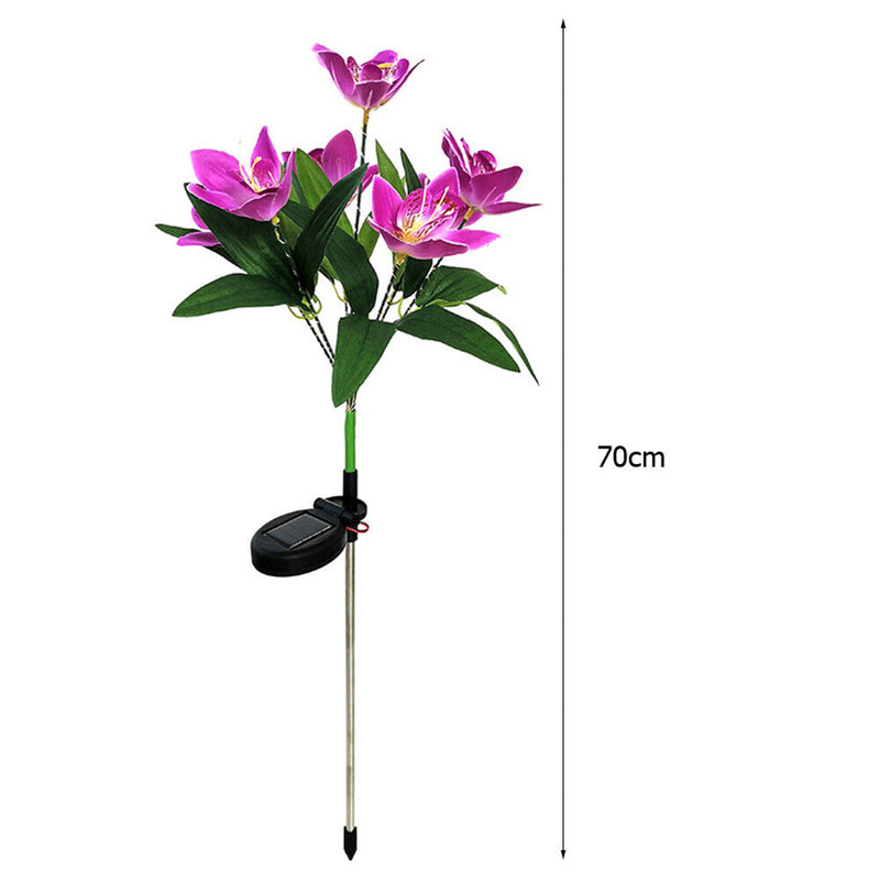 2x LED Solar Garden Orchid Light Waterproof Landscape Fence Decor (Purple) Newly