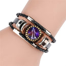 12 Zodiac Sign Braided Leather Bracelet Cancer Leo Virgo Glass Men Women Bang