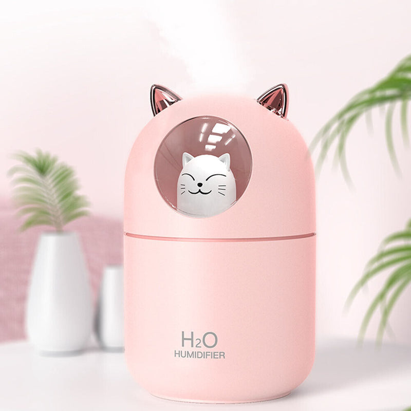 Air Humidifier Spray Cute Cat Small LED Light Mute Air Purifier (Pink USB)