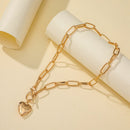 Love Heart Pendant Necklace Simple Metal Women OT Buckle Clavicle Chain Jewelry