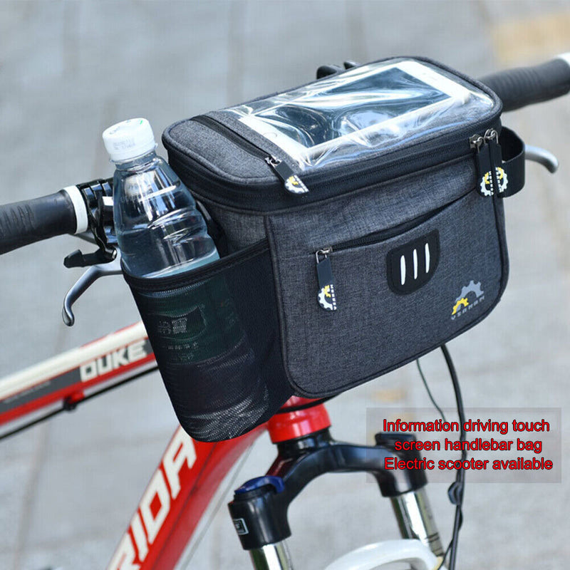 Bicycle Riding Front Frame Handlebar Bag Bike Touch Screen Phone Drink Holder