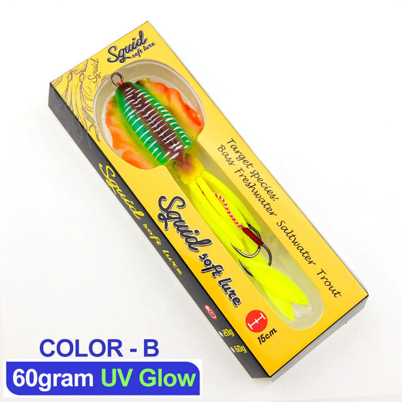 #A UV Luminous Simulation Bionic Squid Fishing Lures 60g 15cm Artificial Soft Ba