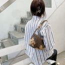 Cartoon Woollen Bear Print Underarm Handbag Women Top-handle Bag (Khaki)