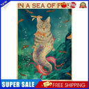 Retro Mermaid Cat Metal Plate Painting for Bar Pub Tin Plaques Wall Sign