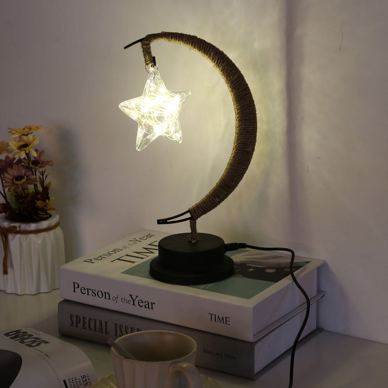 Table Desk Lamp Hemp Rope Star LED Night Light Decor (A Battery Powered) Newly