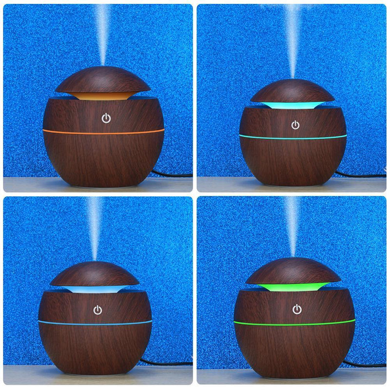 LED USB Induction Wood Grain Humidifier Ultrasonic Air Diffuser(Dark Brown