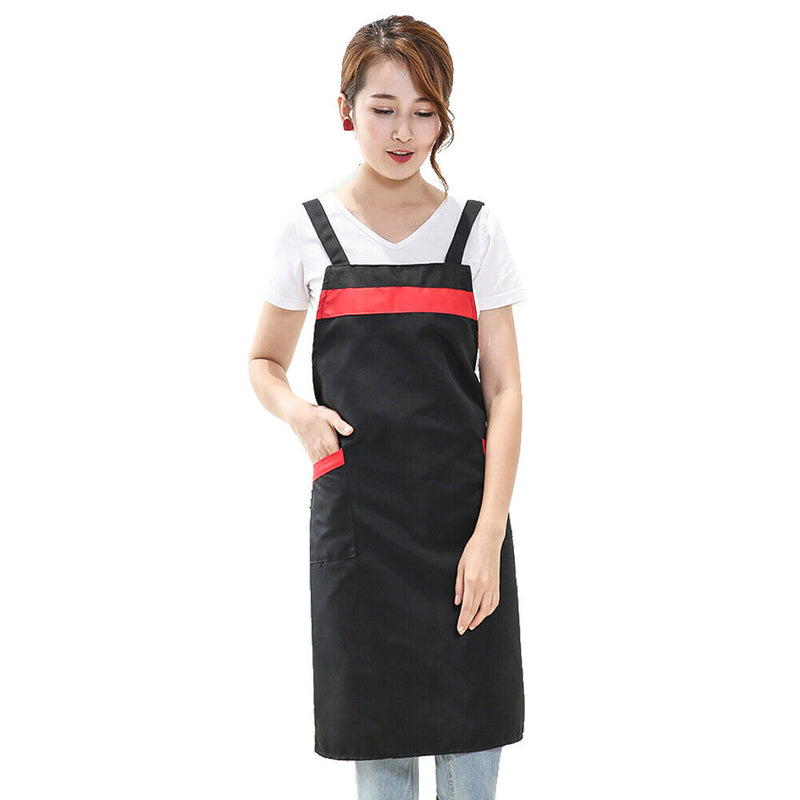 Unisex Lovely Solid Cooking Kitchen Restaurant Bib Apron with PocketBlack)