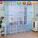 Tulip Flower Yarn Sheer Window Curtain Scarf Drapes for Bedroom (Blue)