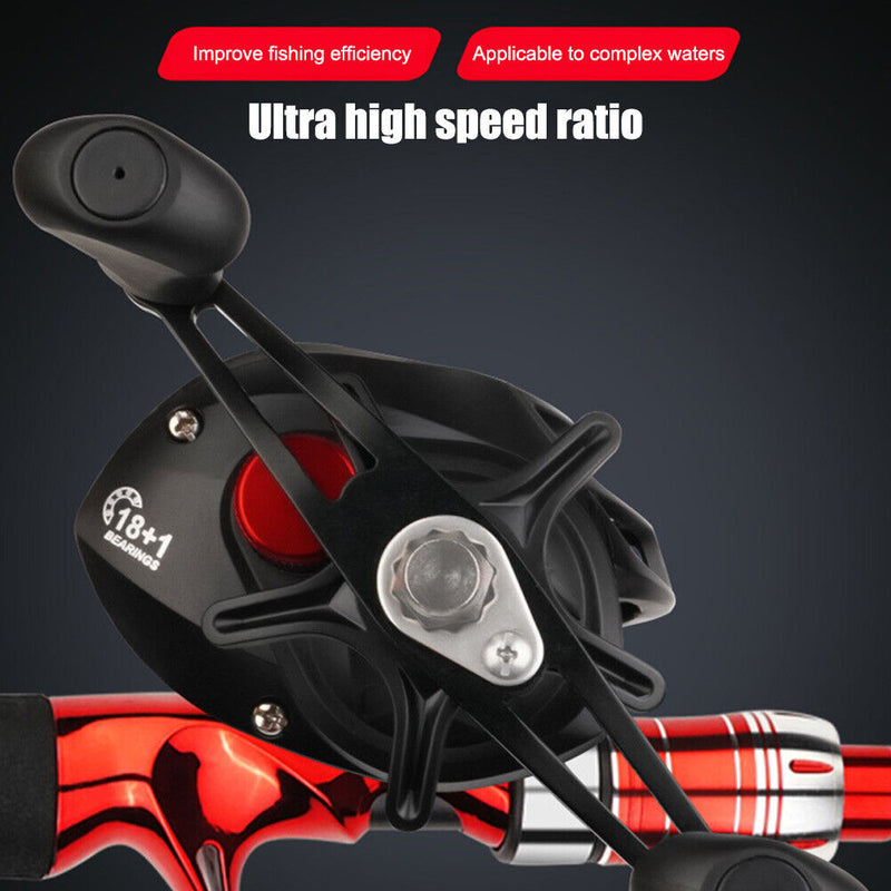 Baitcasting Reel 8.2/1 Max Drag 8kg Casting Carp Fishing Reel (Red Right) Newly