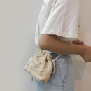 Lace Flower Decor Shoulder Handbags Women Straw Small Drawstring Crossbody Bags