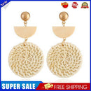 Korean Handmade Straw Woven Rattan Geometric Large Drop Earrings for Women