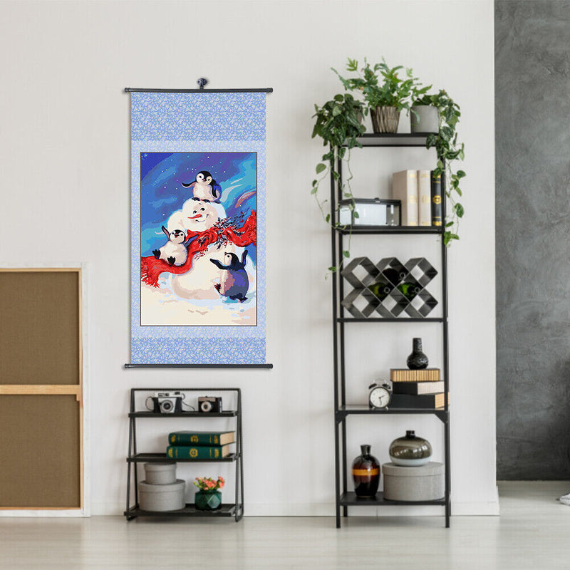 DIY Hand Painted Paint By Numbers Oil Canvas Picture Penguin Snowman Kit Artwork