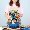 Kitchen Linen Apron Dog Head Color Painted Dinner Party Cleaning Pinafore