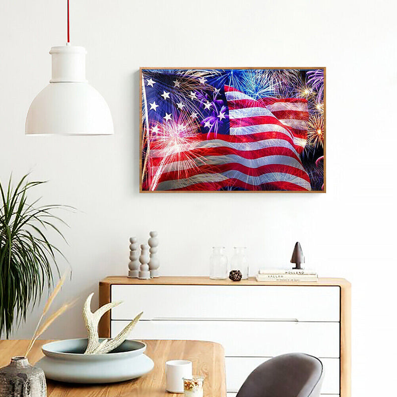Mosaic Craft Picture Poster DIY Firework American Flag Diamond Painting Decor