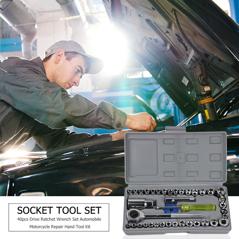 40pcs Drive Ratchet Wrench Set Automobile Motorcycle Repair Hand Tool Kit