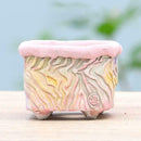 Hand Kneaded Bark Texture Square Pot White Pottery Flower Pot Succulent N9W4