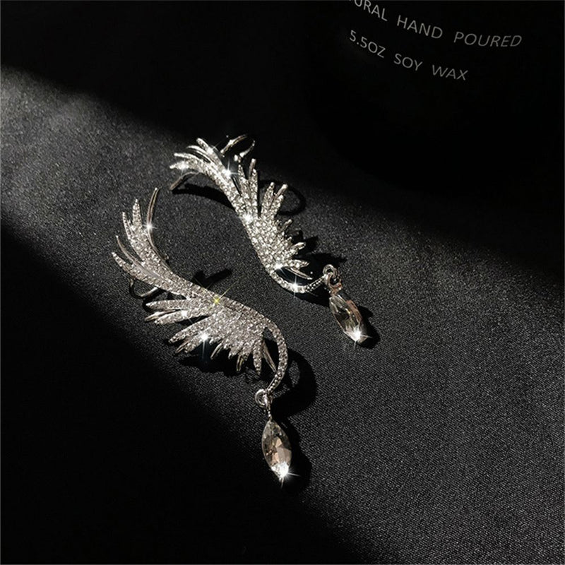 Drop Stud Earrings Dangle Angel Wings Earrings Rhinestone Ear Clip Ear Stud