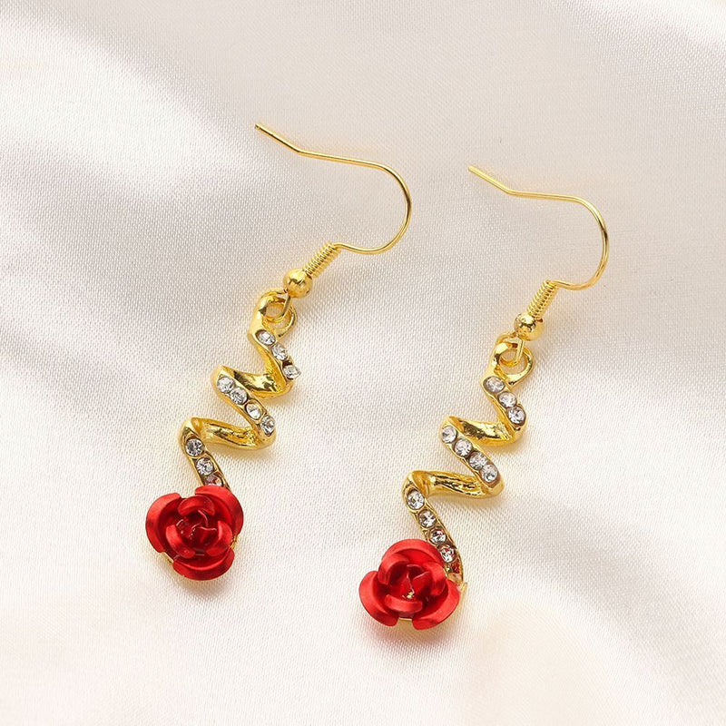 Style Rose Dangle Earrings Drop Earrings Diamond-Studded Pendants Women Jewelry
