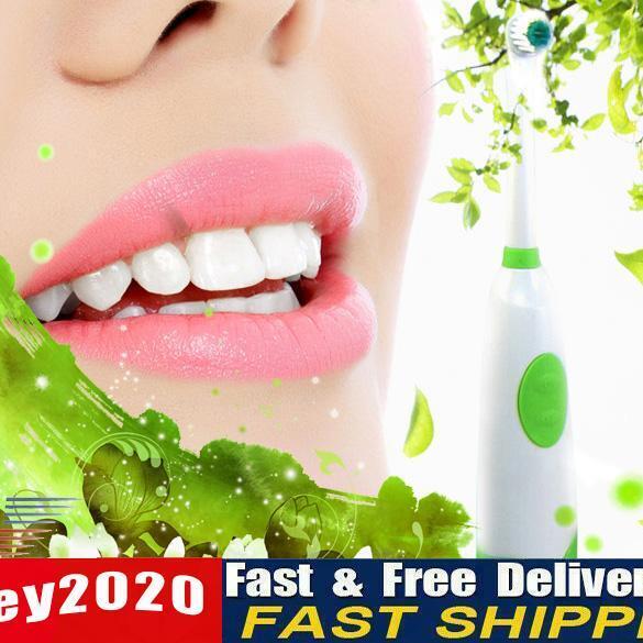 Rotating Anti Slip Waterproof Electric Toothbrush with 2 Brush Heads Green Newly