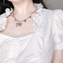 Fashion Women Bow knot Heart Necklace Pendant Clavicle Chain Jewelry D2B1