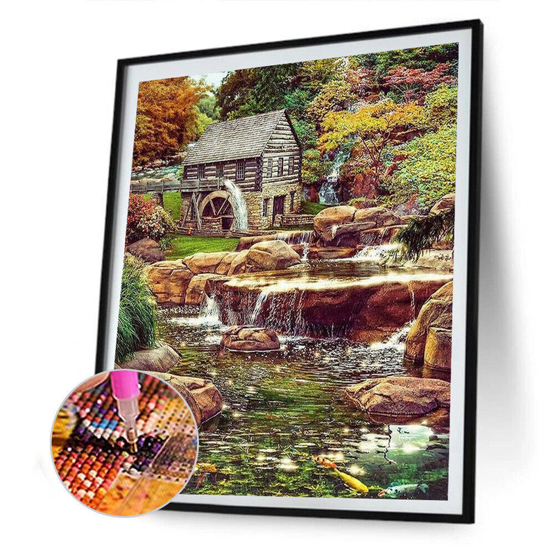 Diamond Painting Stream House Full Round Drill Picture of Rhinestone DIY Draw