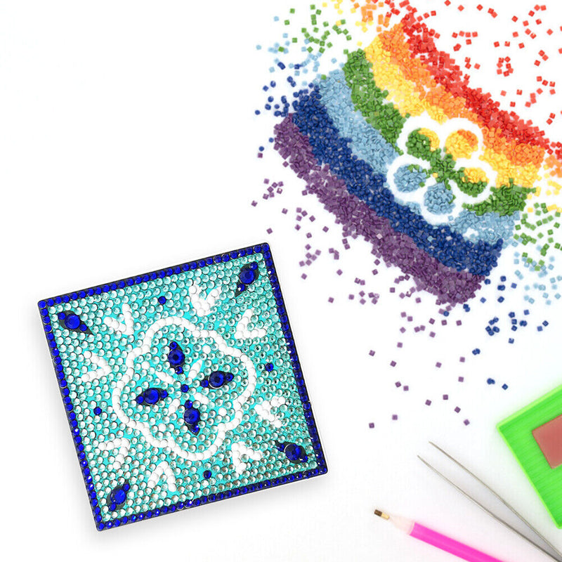 5D DIY Diamond Painting Kit Coaster Ceramics Insulation Cartoon Pad (Blue)