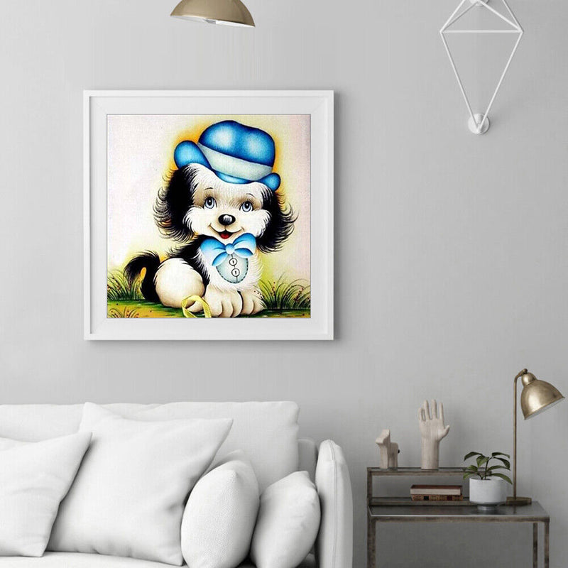 Diamond Painting Kits Full Round Blue Hat Dog DIY Handmade Art Home Decor