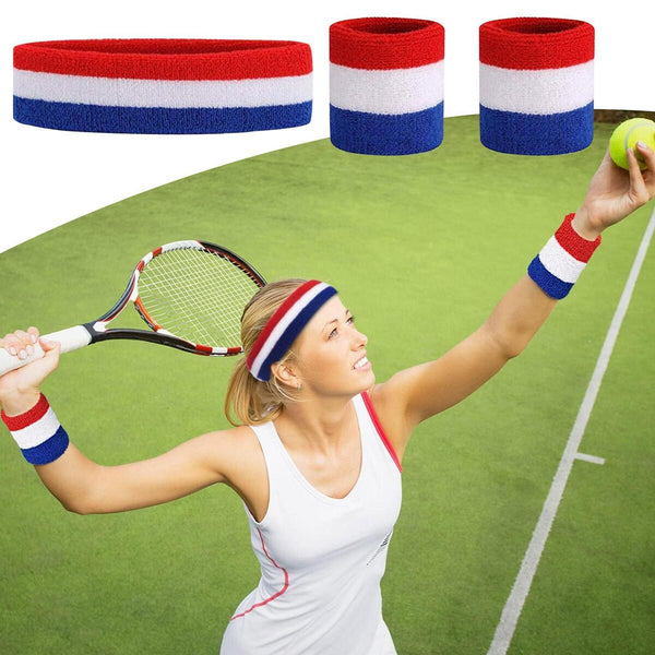 GOGO Sweatband Sets, 2 Wristbands & 1Headbands, 3 PCS July Set 4th of One H2H1