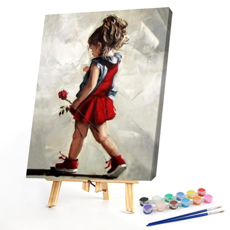 Red Skirt Girl Paint By Numbers Kit DIY Frameless Picture On Canvas (S438)