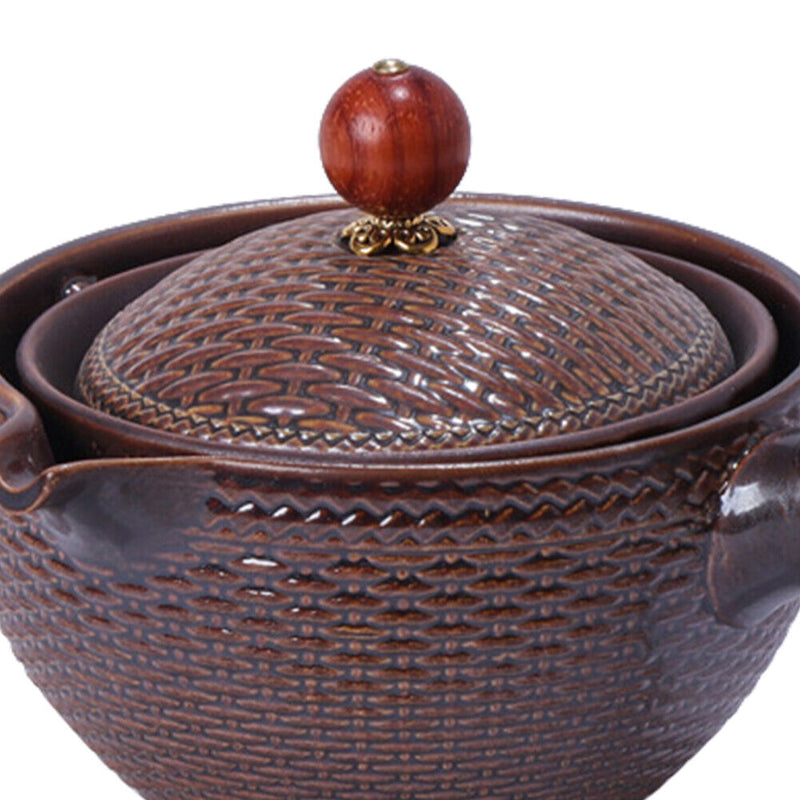 Portable Chinese Gongfu Kung Fu Tea Set Rotating Ceramic Teapot Teaware (C)