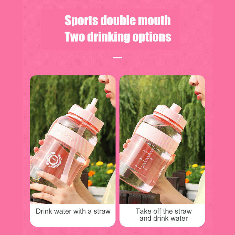 Portable Women Summer Gym Water Bottle Straw Large Capacity (Pink 2000ml)