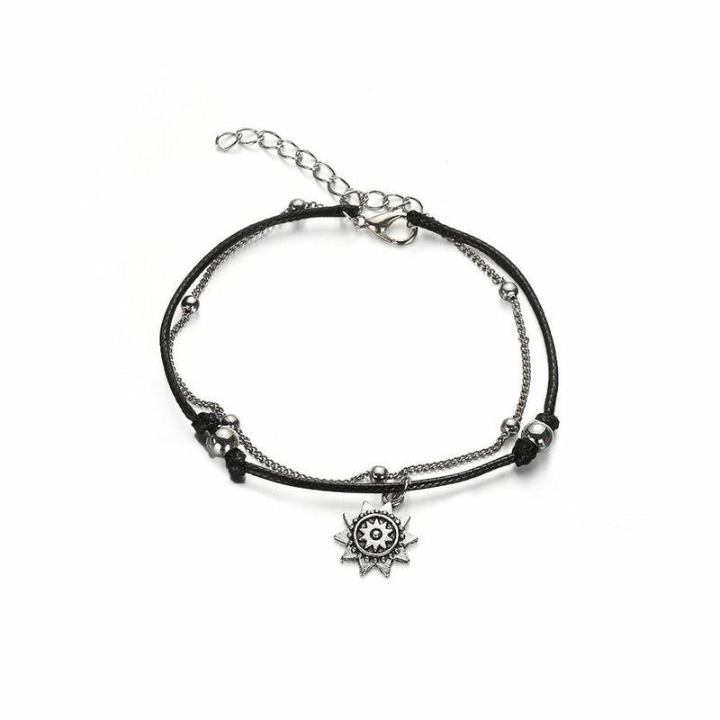 Women Summer Beach Leather Jewelry Anklets Sun Pendant Beads Charm  Foot Chain