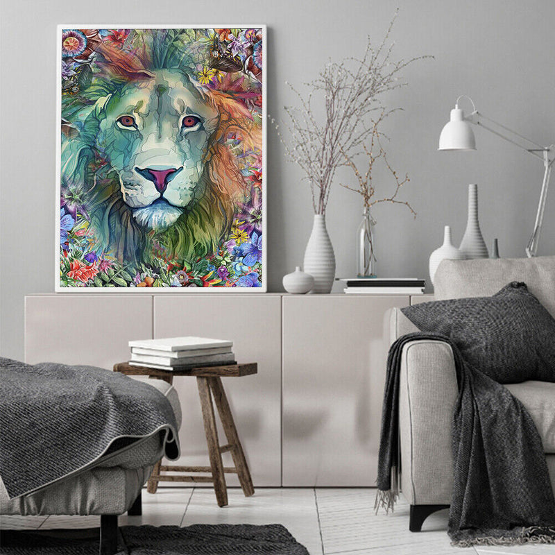 Handmade DIY Hand Painted Paint By Numbers Oil Canvas Pictures Lion Kit Art