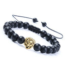 Unisex Lion Head Charm Bead Bangle Adjustable Strand Bracelet (Frosted Bead