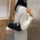Women Pleated Handbags PU Solid Color Zipper Shoulder Underarm Bag Clutch Purse
