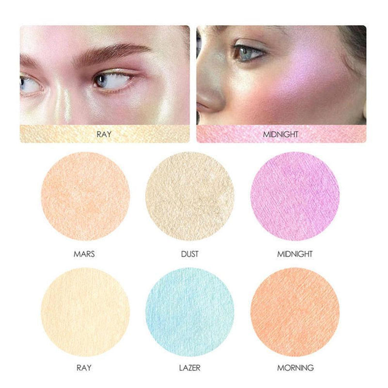 6 Colors Shimmer Glow Palette Face Makeup Bronzer Highlighter Blush Powder